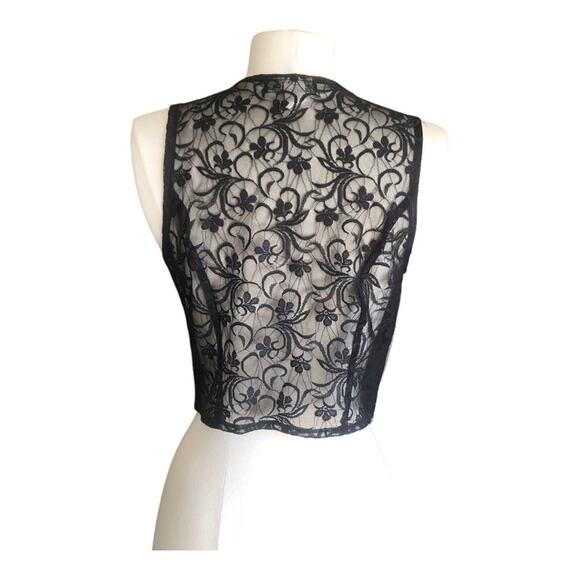 Vintage Valia Houndstooth Metallic Strands 3 Button Black Lace Back Vest Size 5 - Picture 4 of 8